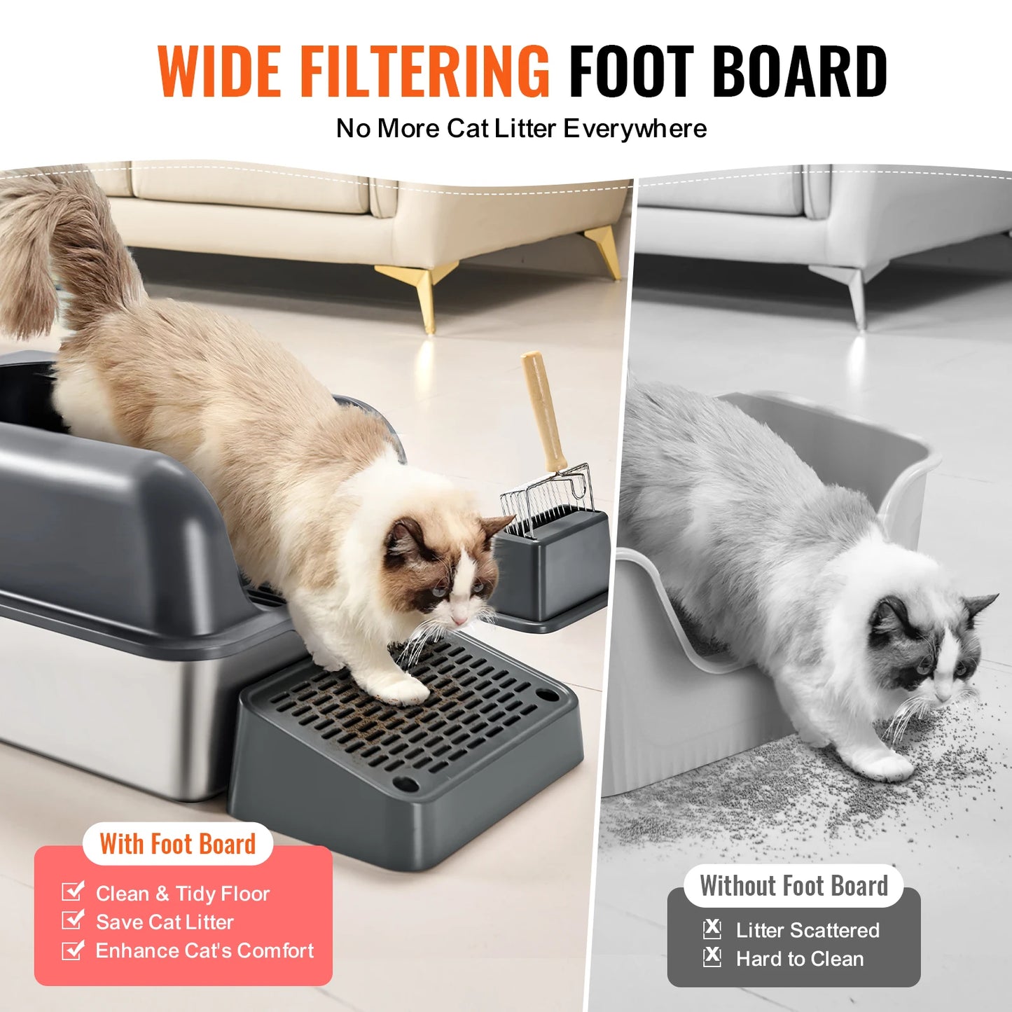 Stainless Steel Cat Litter Box With Scoop And High Sides