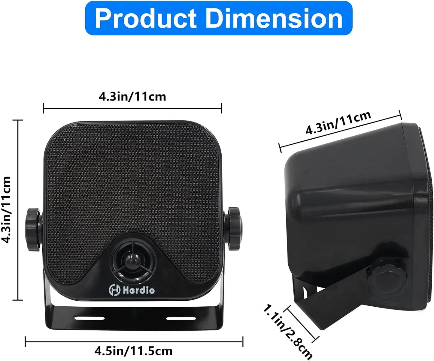 Herdio Waterproof Marine Speakers 100W Outdoor ATV UTV Audio System