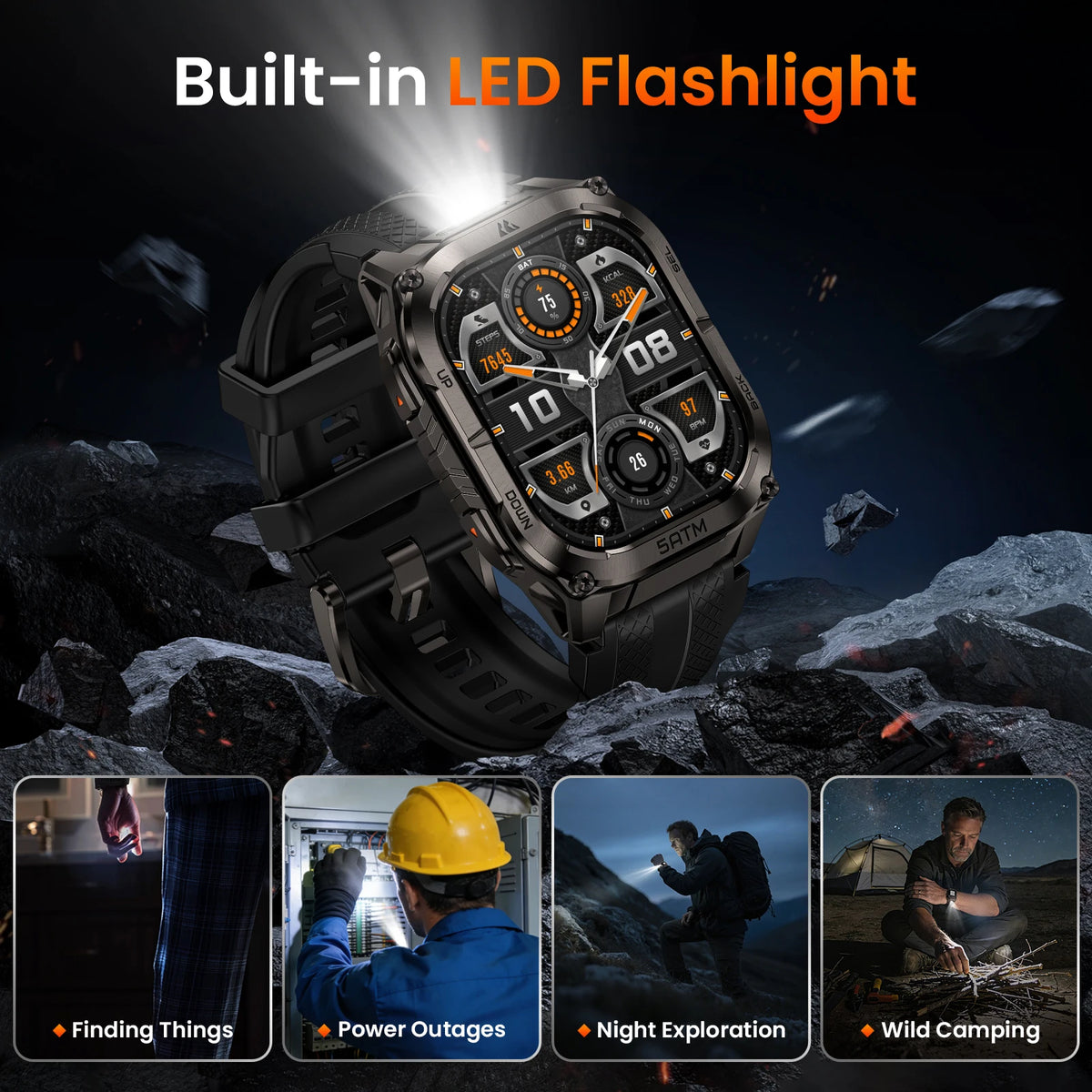 KOSPET Tank M4C Advanced GPS Smartwatch With Flashlight And Health