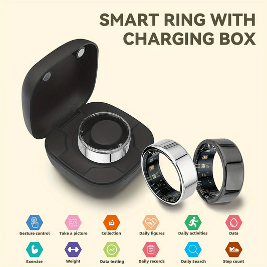 Odelettevcy Smart Ring Heart Rate Blood Oxygen Sleep Tracker IP68