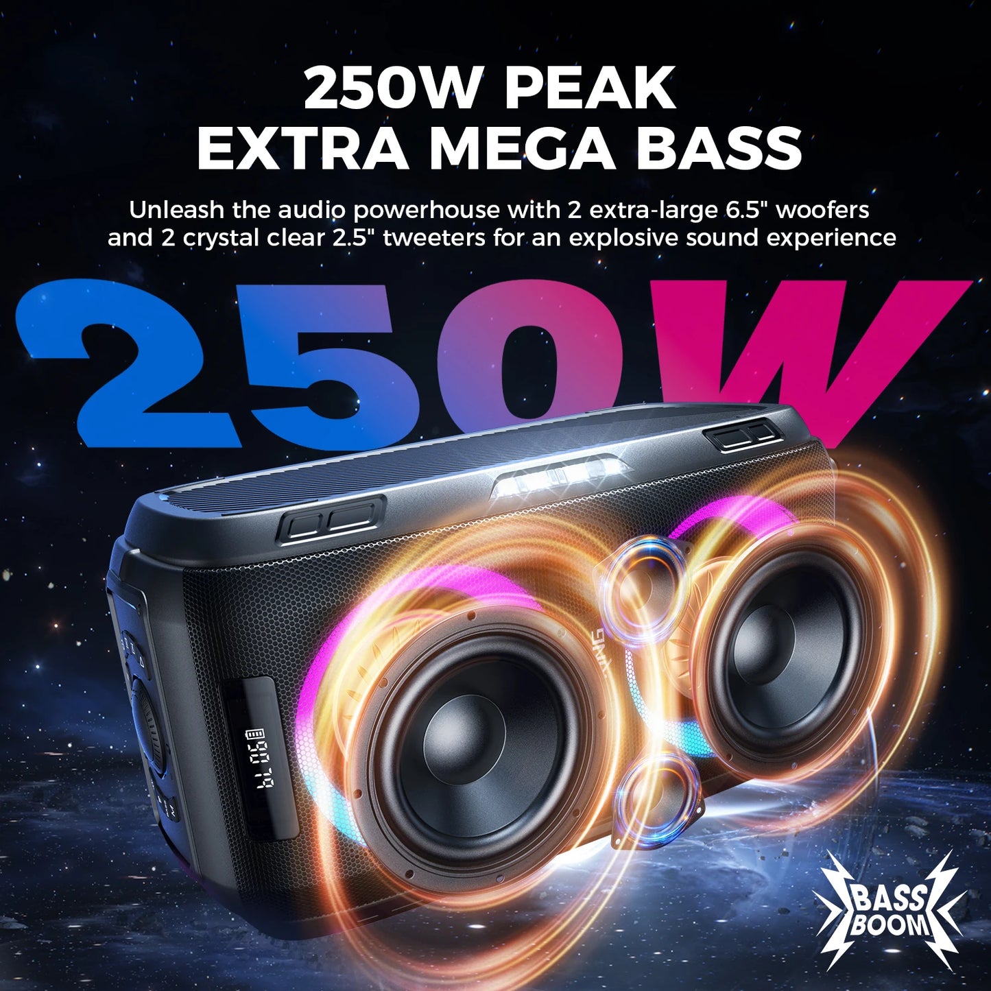 W-King 250W Peak Bluetooth Party Speaker With 120dB Bass