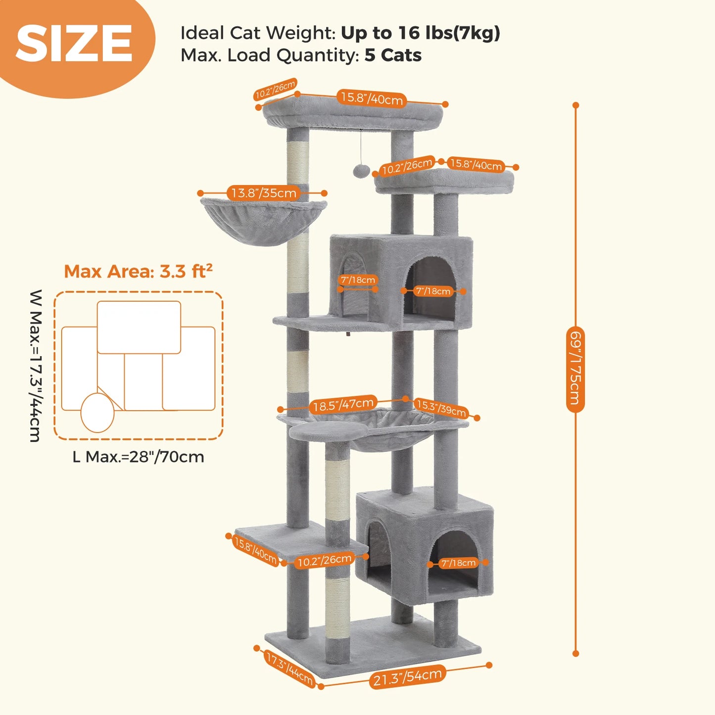 PEQULTICN Indoor Multi Level Cat Tree With Scratching Posts