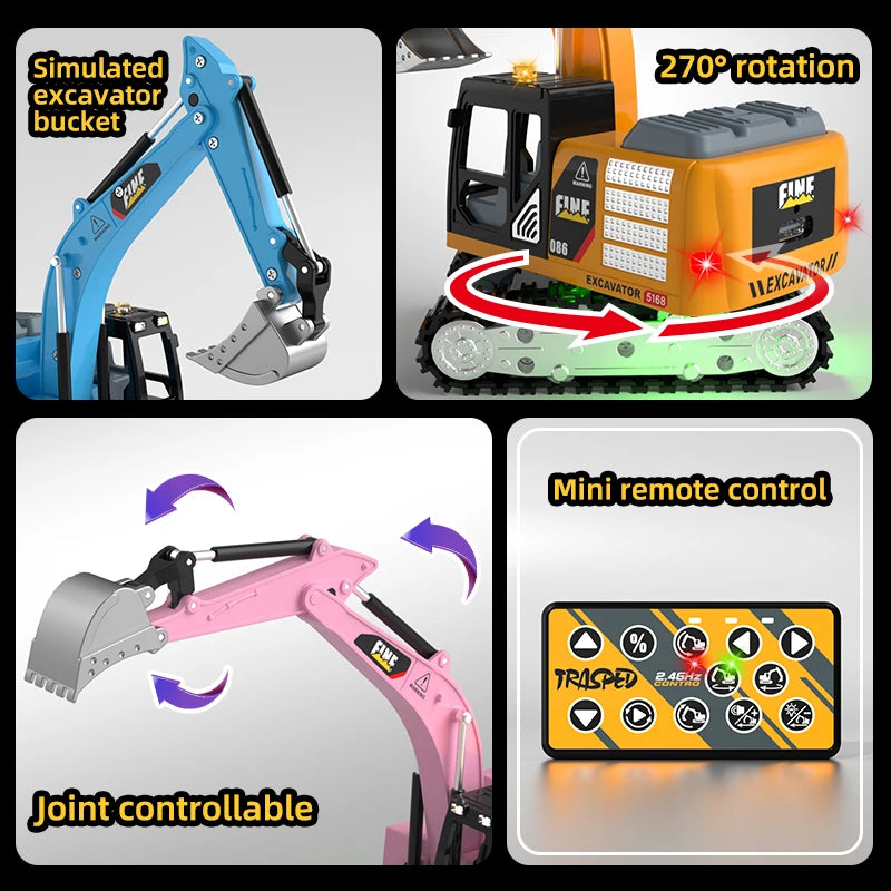 2026New Full-Scale Mini Excavator Tipper Truck 1:64 Remote Control Engineering Vehicle Mini Forklift Birthday Gift Toy RC Trucks