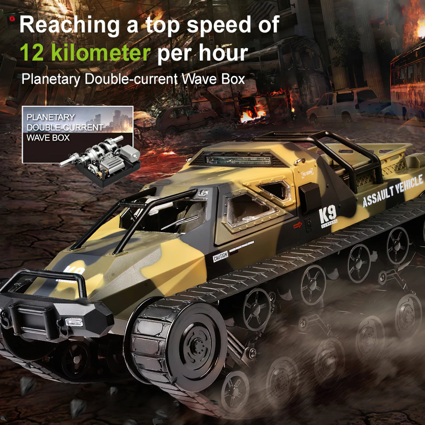 RACENT RC Crawler 1:12 Scale 2.4Ghz Remote Control Tank 4WD 360°Rotating Drifting Car Off-Road All Terrain RC Truck 2 Batteries