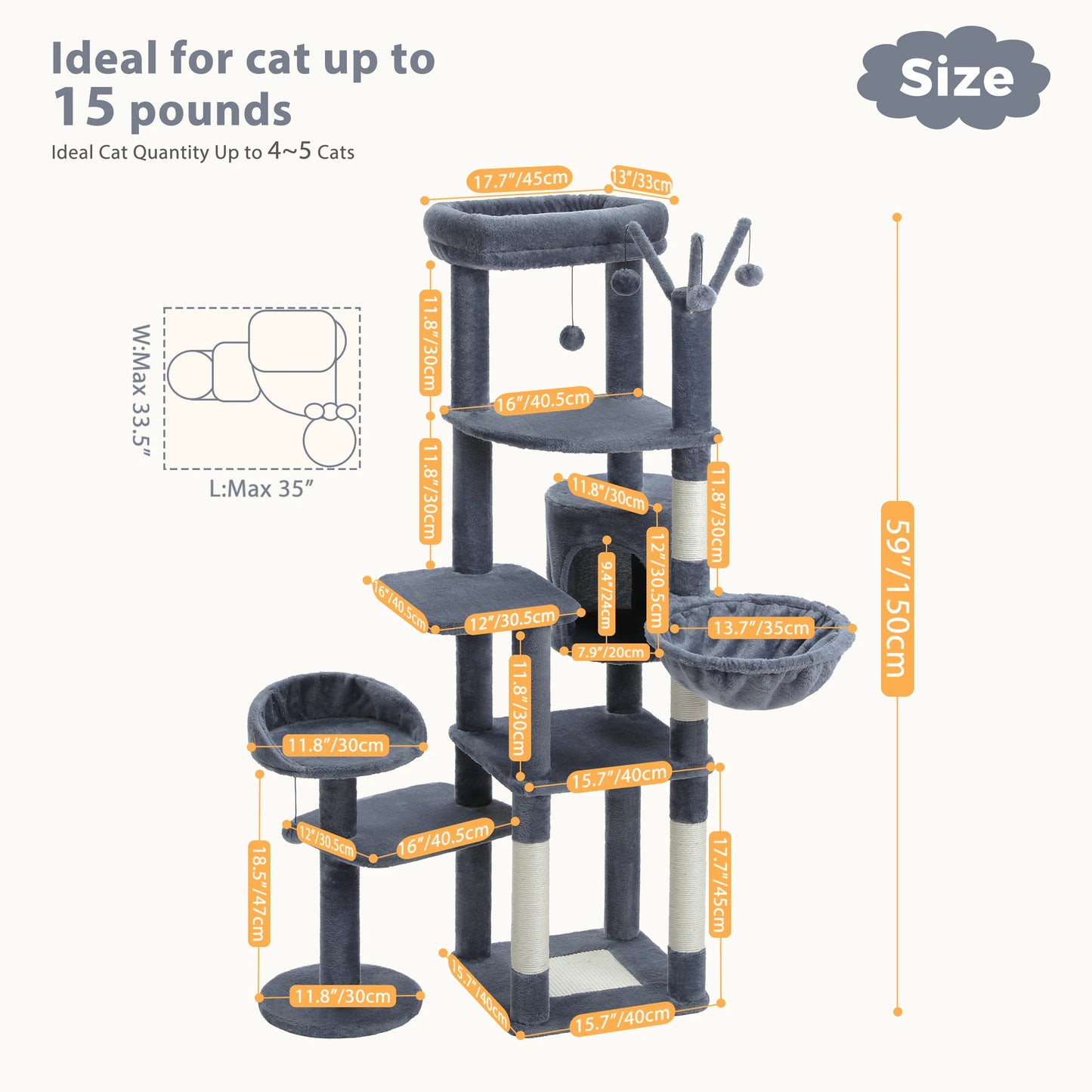 PEQULTICN Multi Level Cat Tree with Scratching Posts and Hammock