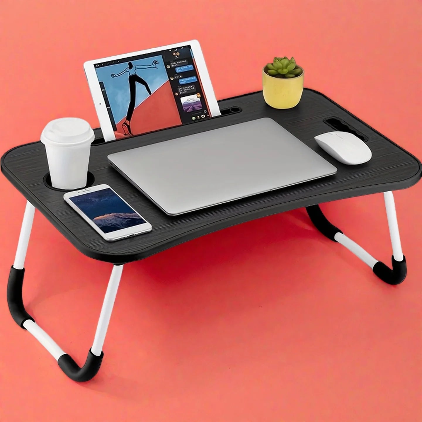 Portable Laptop Bed Desk With Foldable Design And Cup Holder