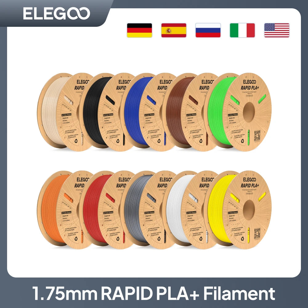 ELEGOO Rapid PLA Plus Filament 1.75mm, 3D Printer Filament for 30-600 MM/s High Speed Printing, 4 Pack 1kg Spool(2.2lbs)