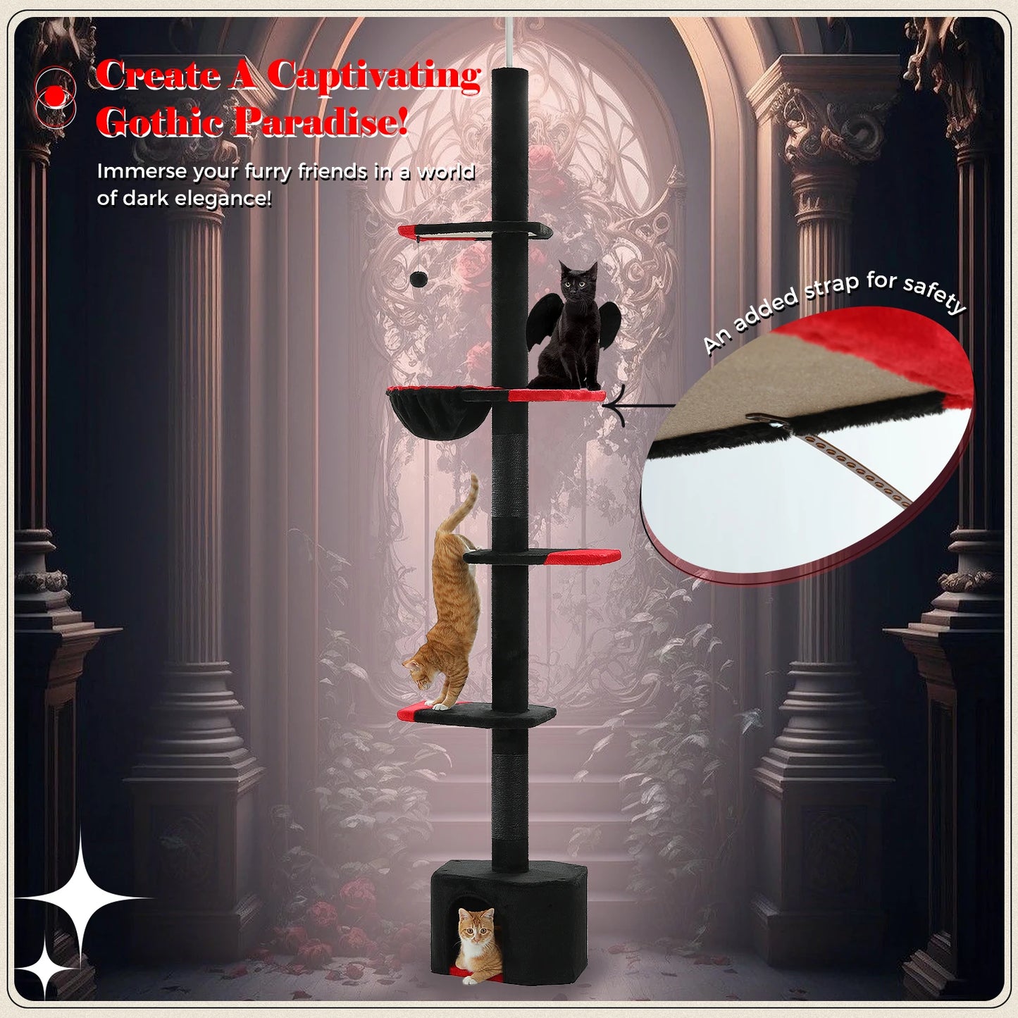 PEQULTICN Adjustable Cat Tree With Scratching Posts Hammock