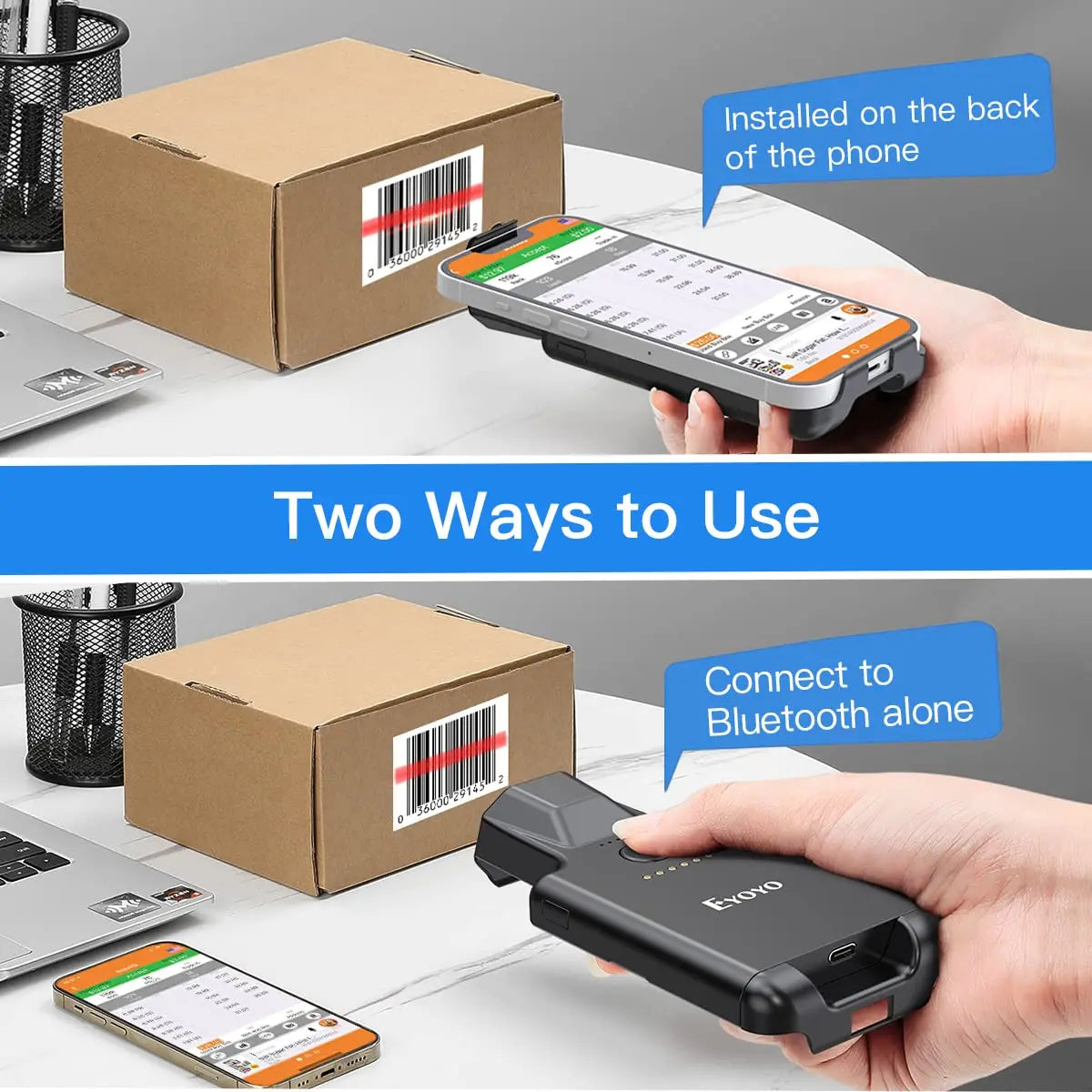 Eyoyo EY-017 Back Clip Bluetooth Barcode Scanner Portable 1D 2D QR Wireless Bar Code Reader with 1600mAh Rechargeable Battery, Compatible with iPad, iPhone and Android, For Book Warehouse Inventory Management
