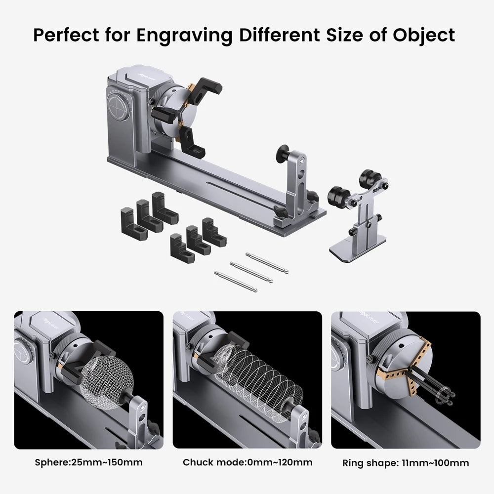 AlgoLaser Engraver Rotary Roller Rotary Chuck for 4 in-1 Multi-Functional Laser Rotary Roller Y-axis Jaw Chuck for Engraving