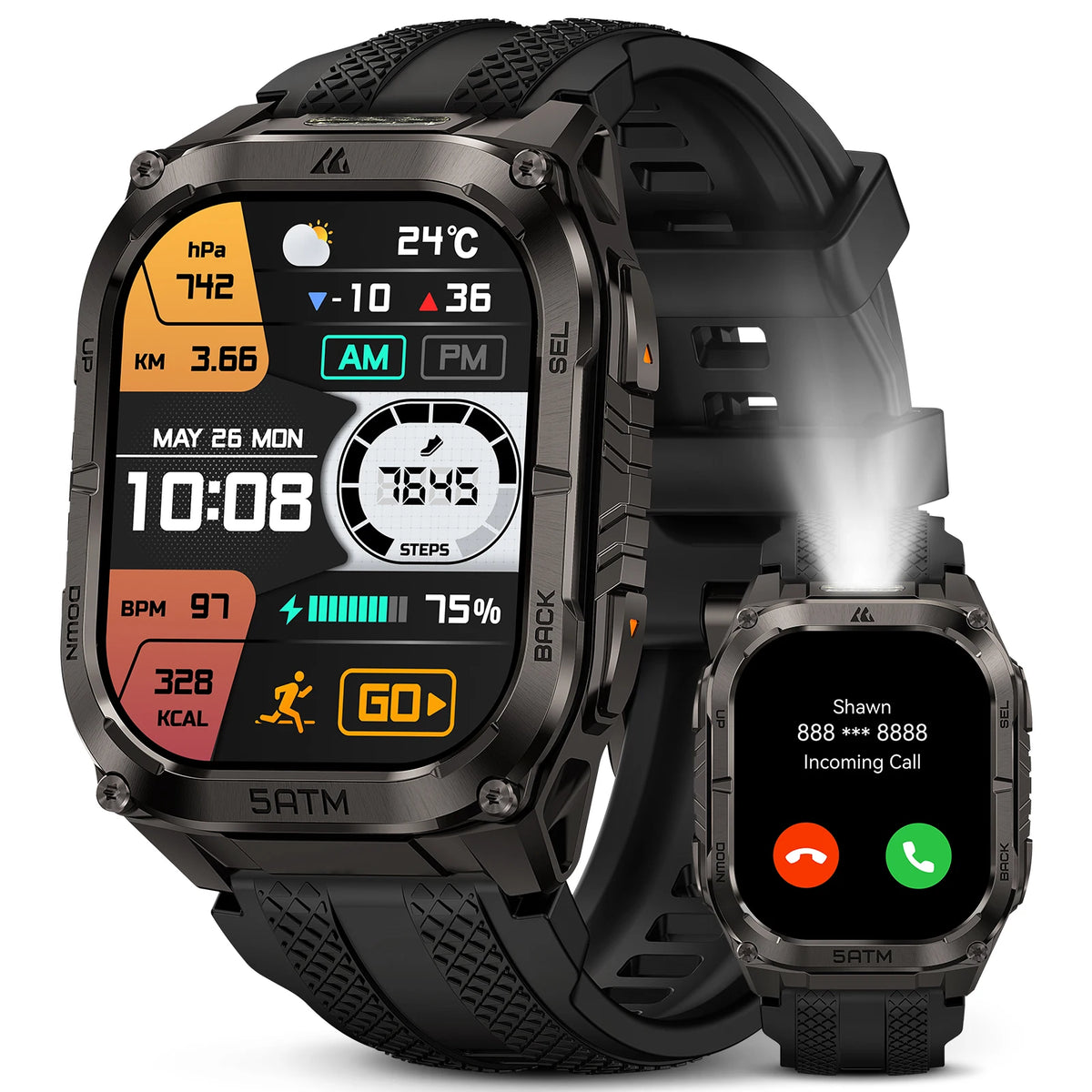 KOSPET Tank M4C Advanced GPS Smartwatch With Flashlight And Health