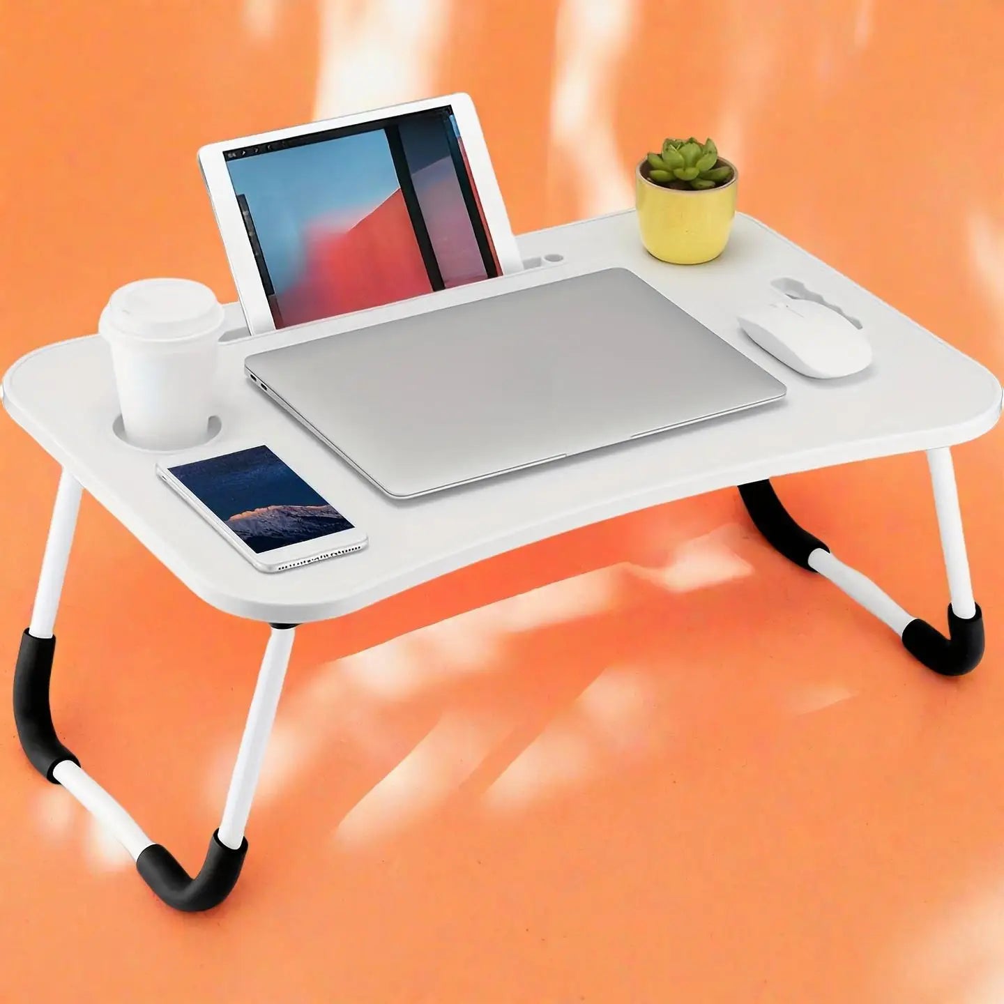 Portable Laptop Bed Desk With Foldable Design And Cup Holder