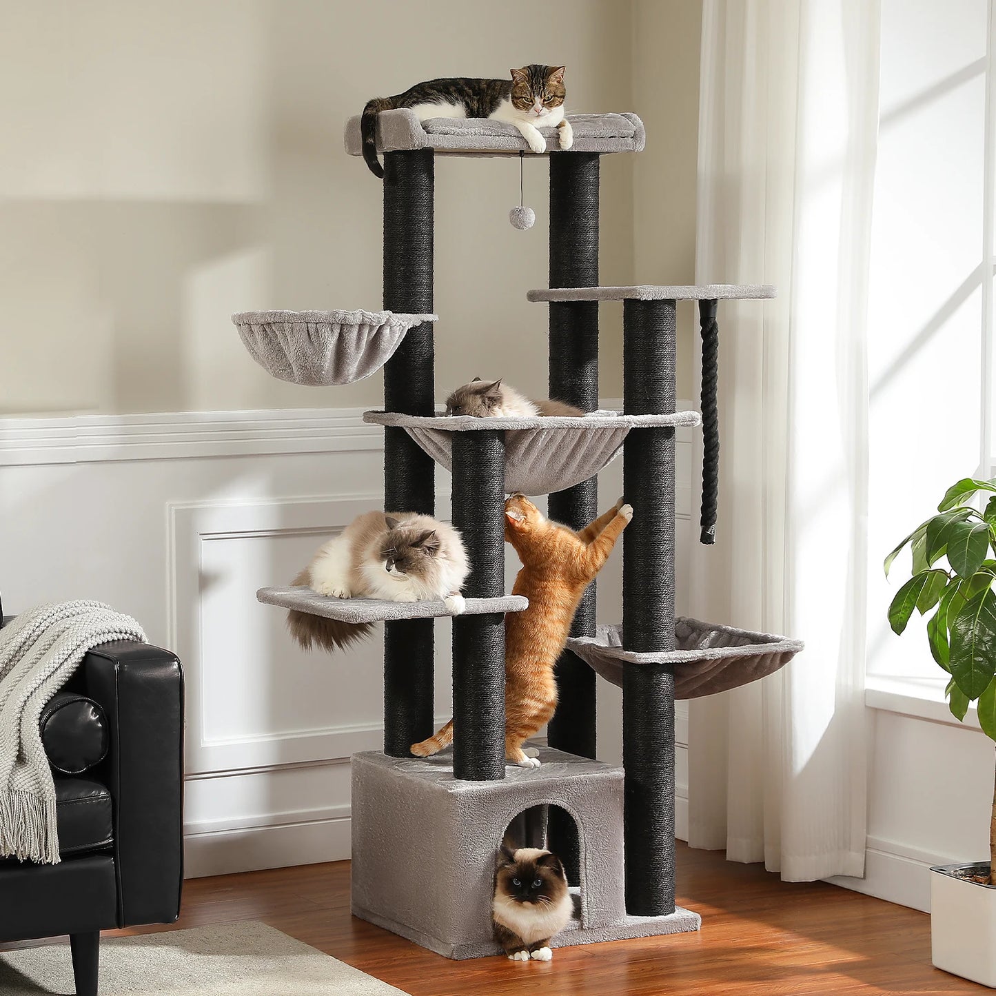 PEQULTICN Multi Level Cat Tree With Scratching Posts Cozy Condo