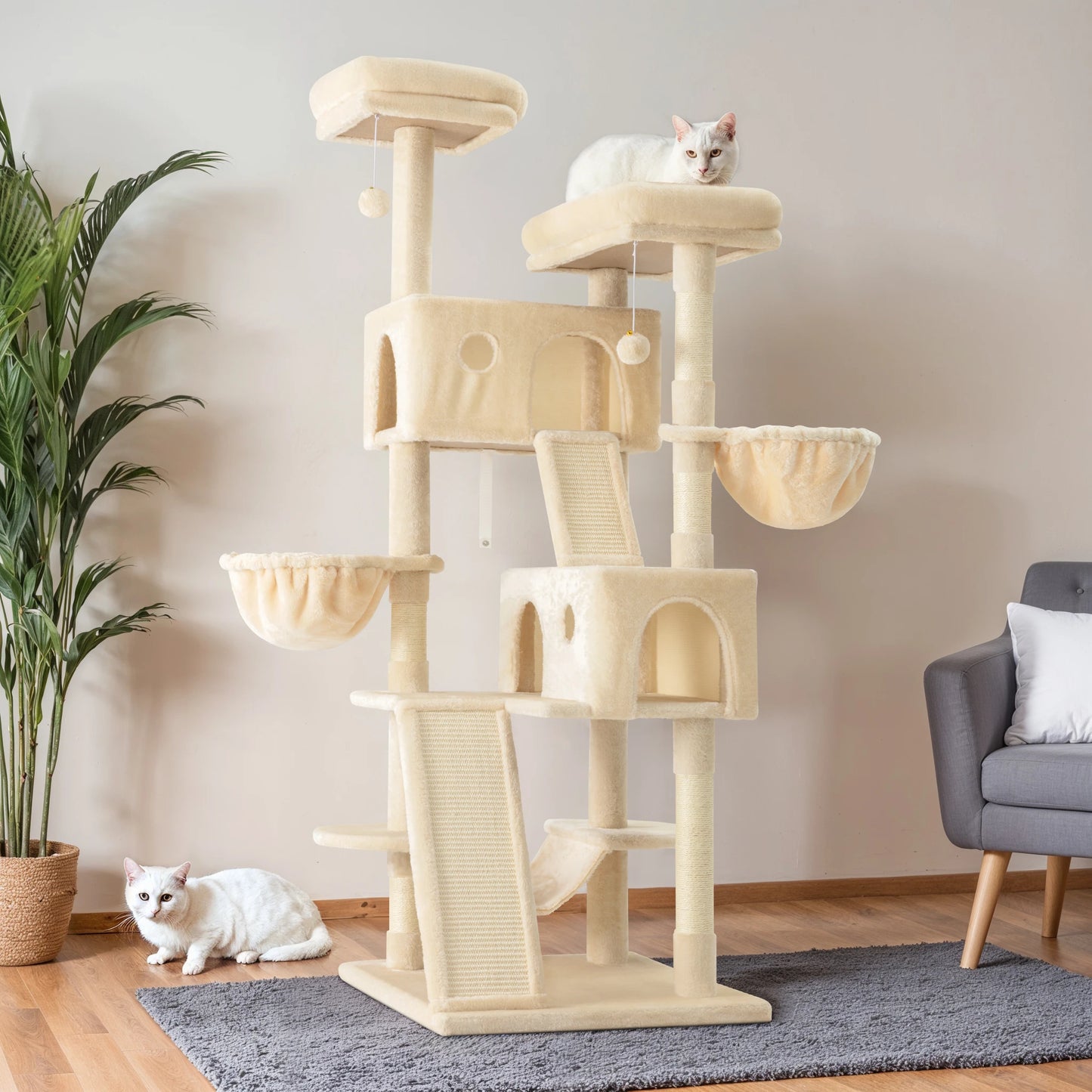 HOOMIC Cat Tree With Plush Perches And Condos Three Levels