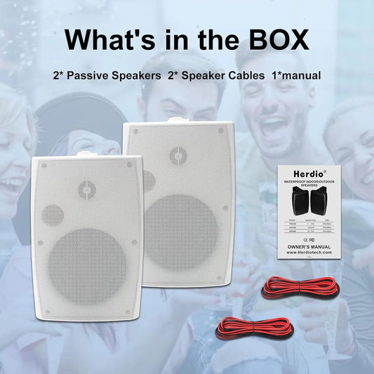 Herdio 2PCS 6.5'' 400W Passive Outdoor Speakers Wired Waterproof Wall Mount Speakers With Loud Volume Suitable For Patio Garden