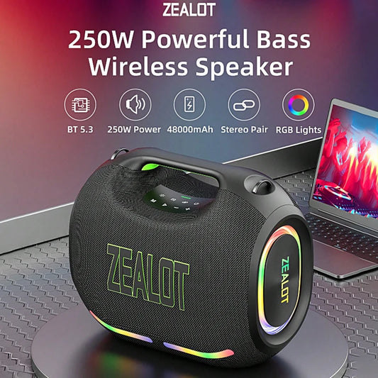 ZEALOT ZE21 250W Wireless Speaker Outdoor Portable 48000mAh RGB Lights