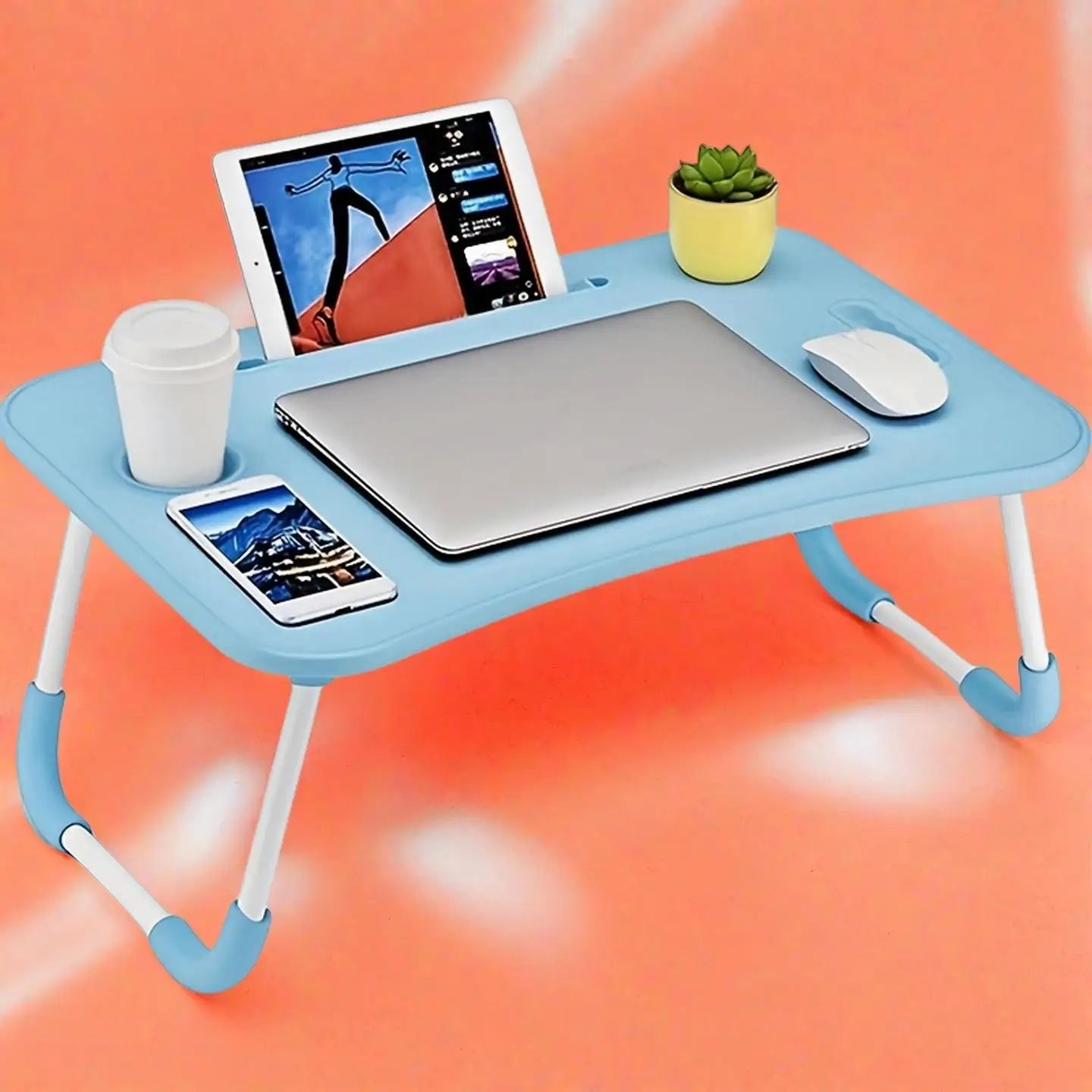 Portable Laptop Bed Desk With Foldable Design And Cup Holder