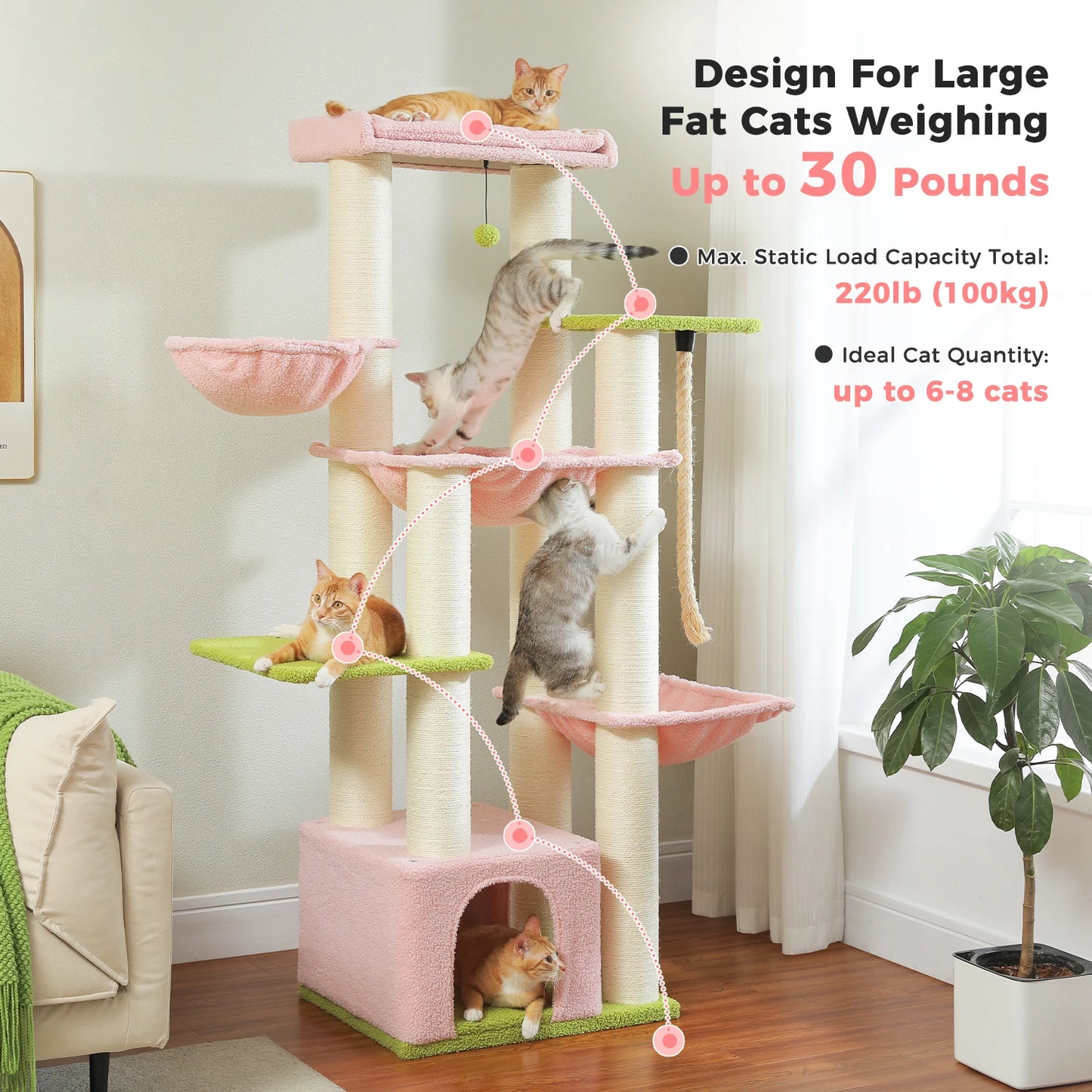 PEQULTICN Multi Level Cat Tree With Scratching Posts Cozy Condo