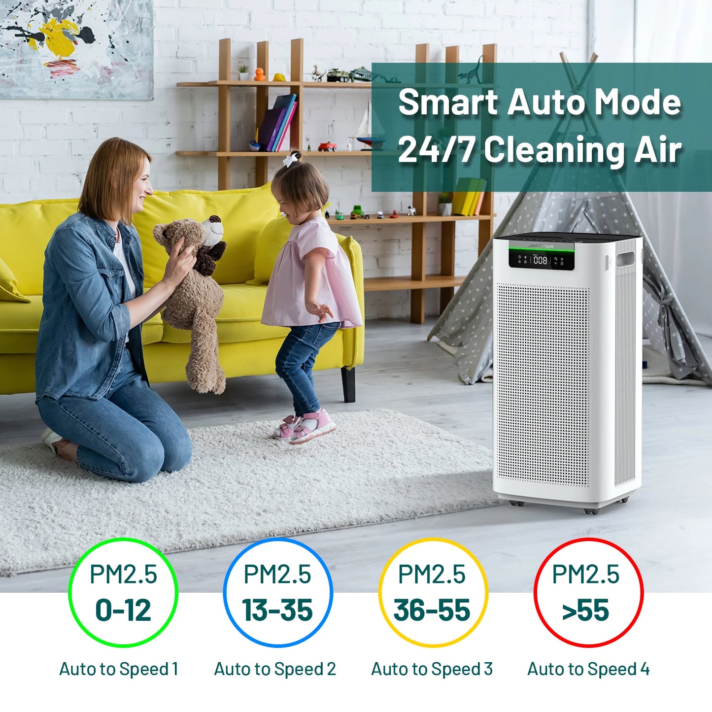 Jafända Air Purifier for Home Large Room 3800 ft², APP & Alexa, Ture HEPA Activated Carbon Air Filter, Smart HEPA Air Purifiers