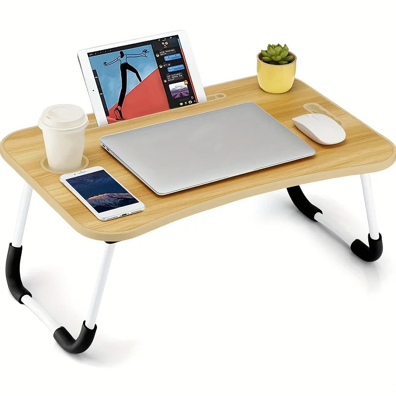 Portable Laptop Bed Desk With Foldable Design And Cup Holder