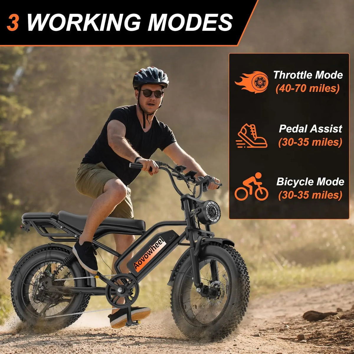 AOVOPRO 1500W Fat Tire Electric Bike For Off Road Riding