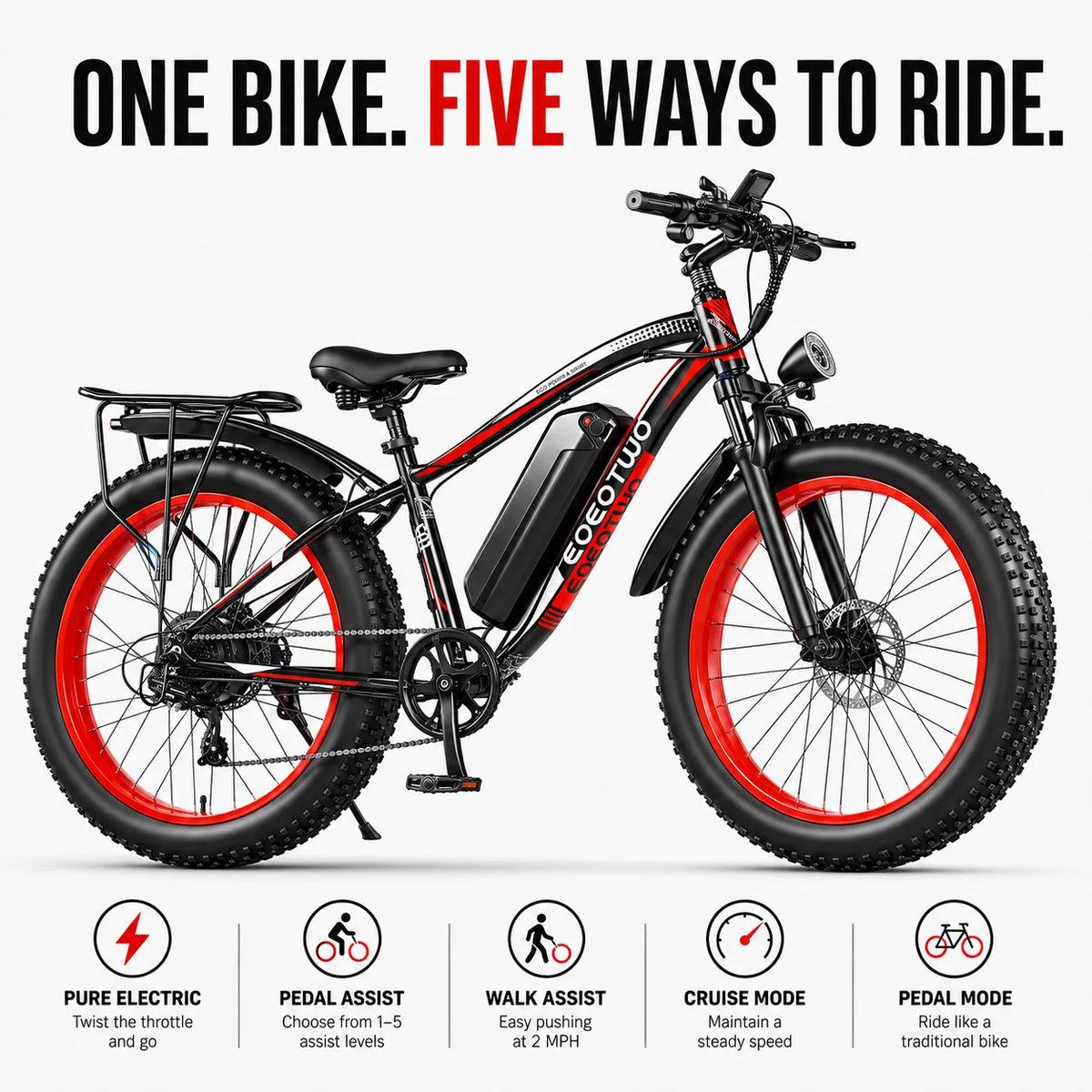 Eoeotwo 1500W Peak Fat Tire Electric Bike With 48V Battery
