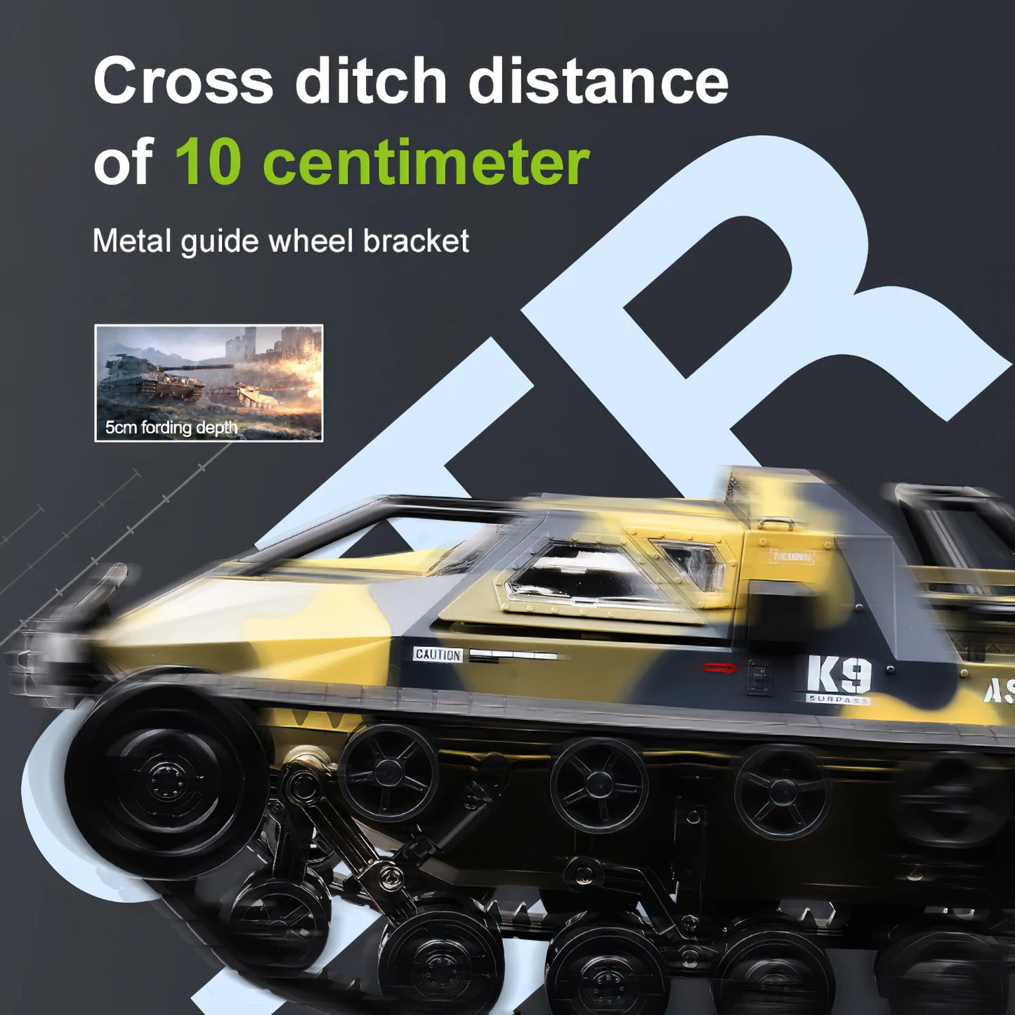 RACENT RC Crawler 1:12 Scale 2.4Ghz Remote Control Tank 4WD 360°Rotating Drifting Car Off-Road All Terrain RC Truck 2 Batteries
