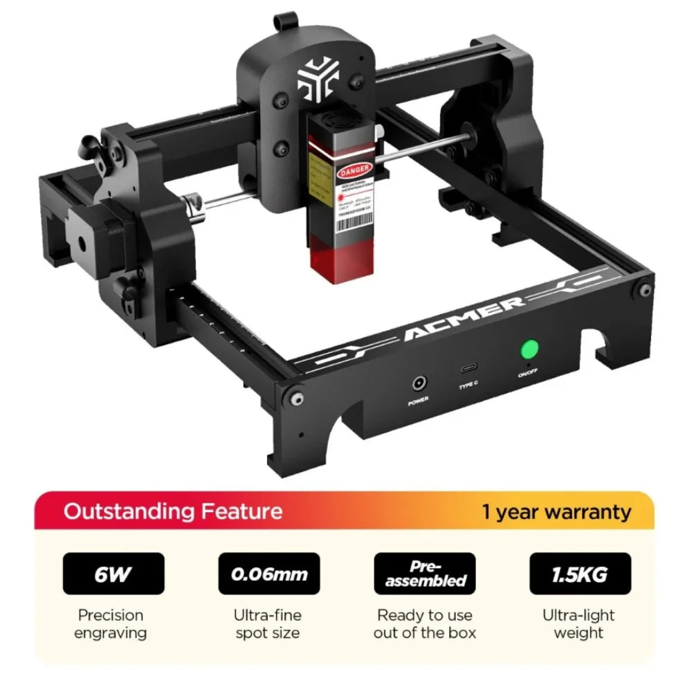 Acmer S1 High Precision Laser Engraver For Wood Glass Projects