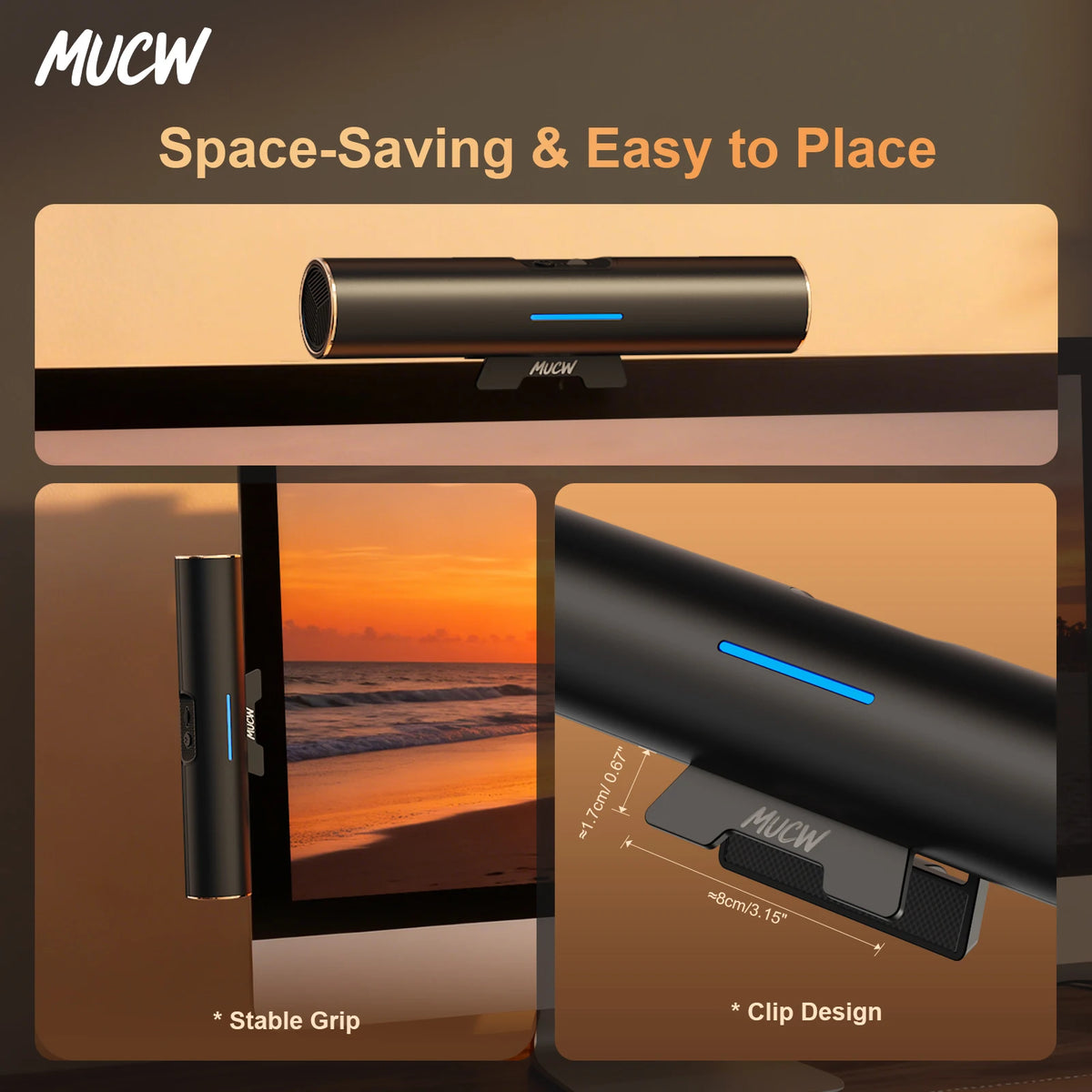 MUCW USB C Monitor Clip On Stereo Soundbar Speakers