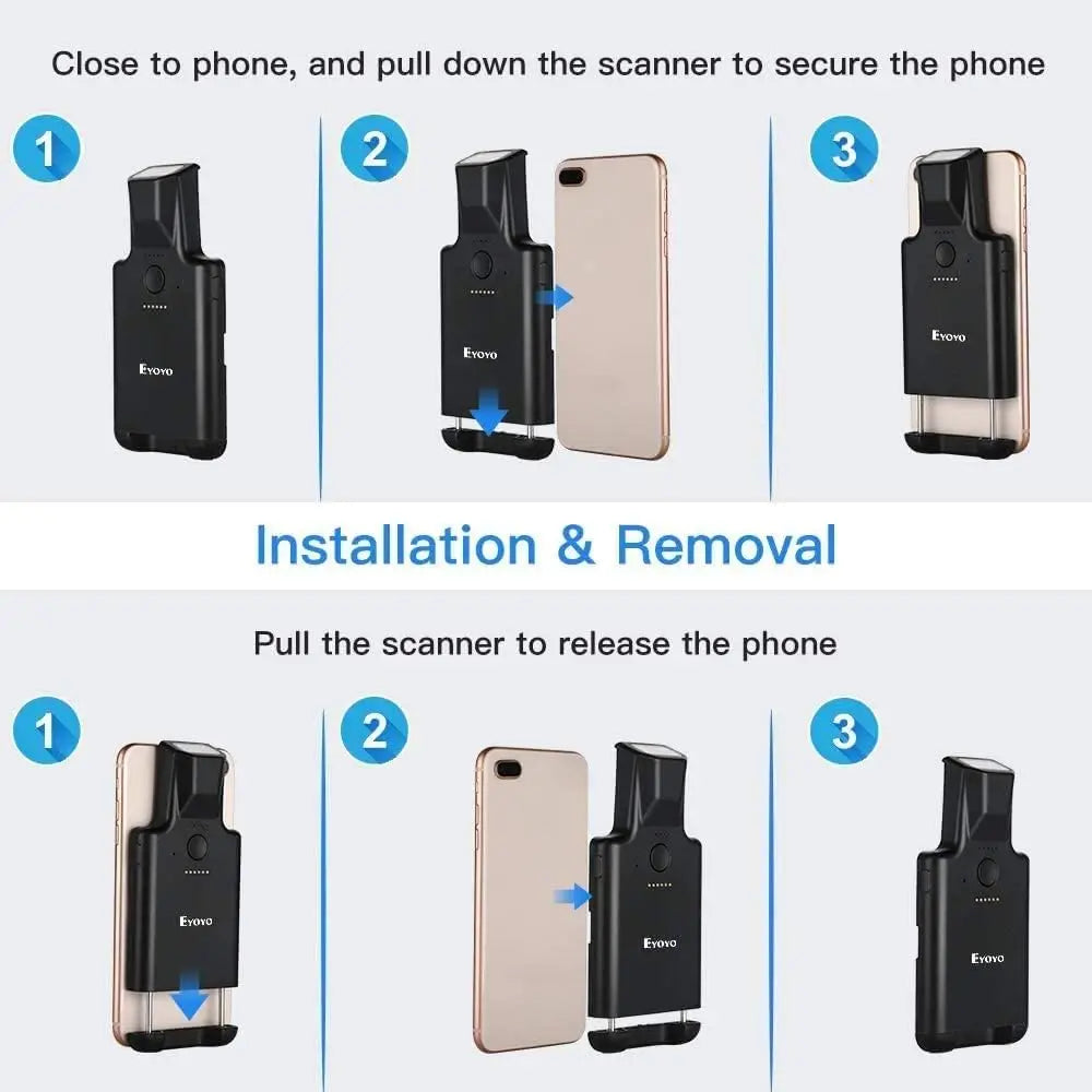 Eyoyo EY-017 Back Clip Bluetooth Barcode Scanner Portable 1D 2D QR Wireless Bar Code Reader with 1600mAh Rechargeable Battery, Compatible with iPad, iPhone and Android, For Book Warehouse Inventory Management