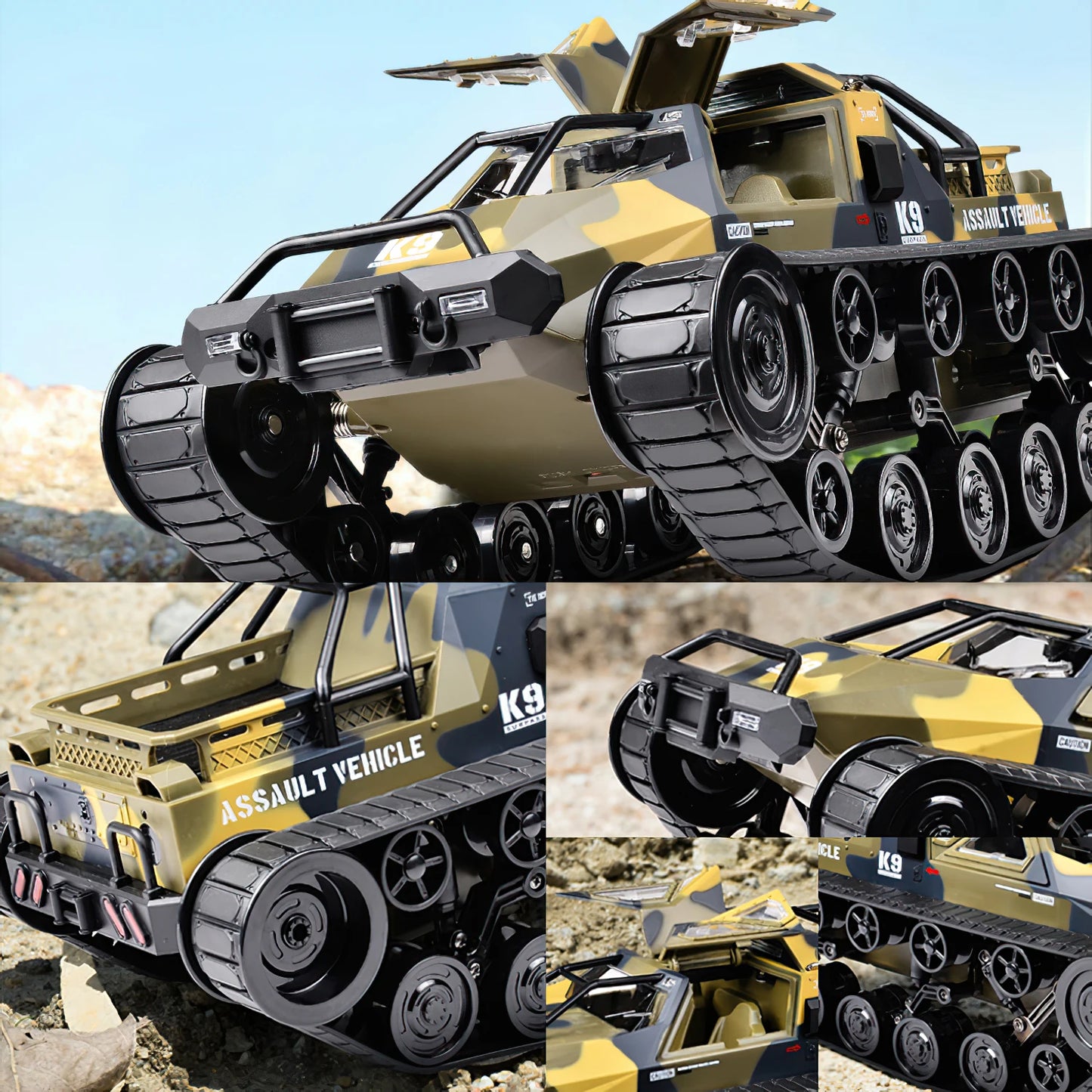 RACENT RC Crawler 1:12 Scale 2.4Ghz Remote Control Tank 4WD 360°Rotating Drifting Car Off-Road All Terrain RC Truck 2 Batteries