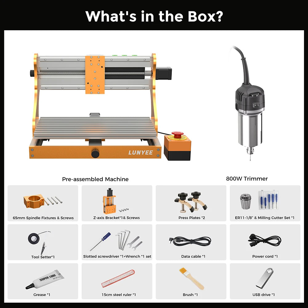 LUNYEE 3020 Nova CNC Router 800W CNC Engraving Machine GRBL Desktop Laser Engraver for Cutting and Carving Handware