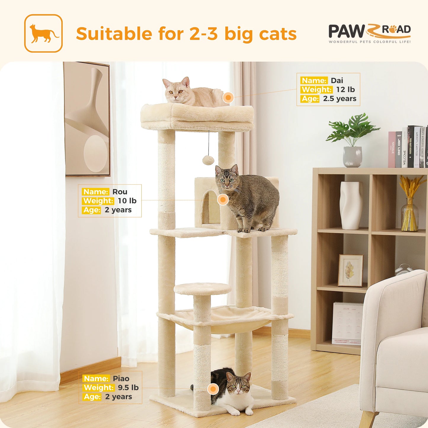 PAWZ Road Cat Tree Five Level Indoor Tower Hammock