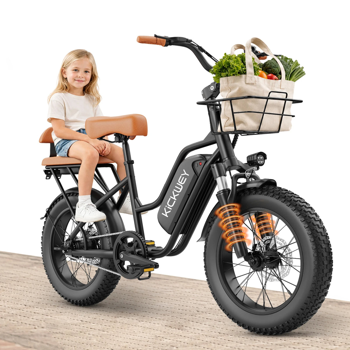 Kickwey 1500W Electric Bicycle Dual Seat Fat Tire Road Ebike