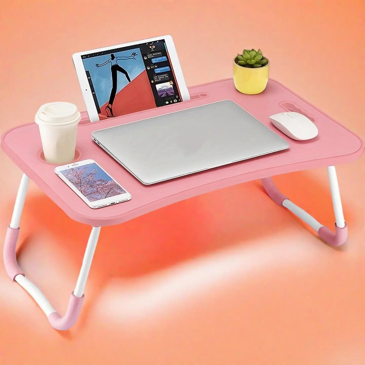 Portable Laptop Bed Desk With Foldable Design And Cup Holder