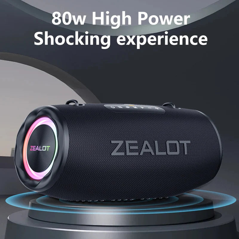 ZEALOT S87 Outdoor Portable Wireless Bluetooth Speaker 80W High Volume Subwoofer Sound Performace IPX6 Waterproof camping.