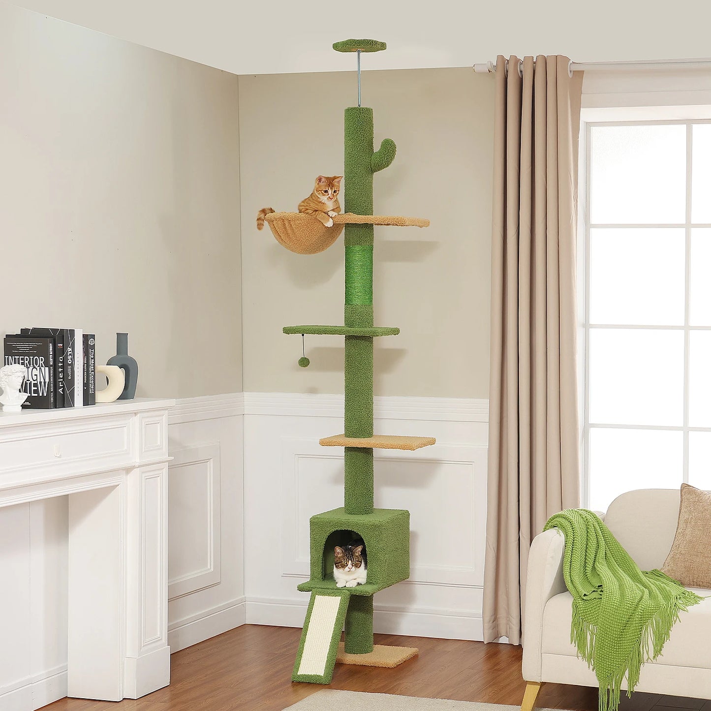 PEQULTICN Cactus Cat Tree Floor To Ceiling Cat Tower Hammock