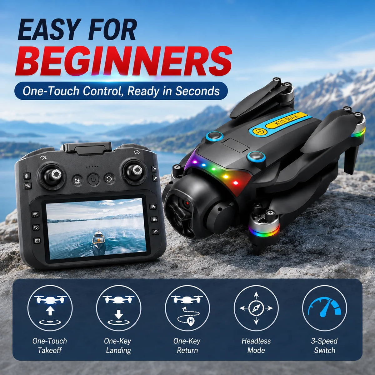 ZNLYRION RC Drone Optical Flow Headless Mode 360 Stunt Roll