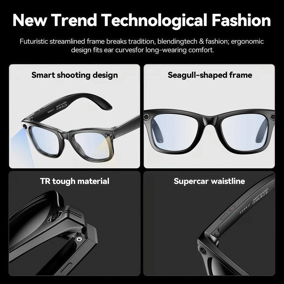 Fecoul AI Translator Camera Glasses With HD Calls And Music