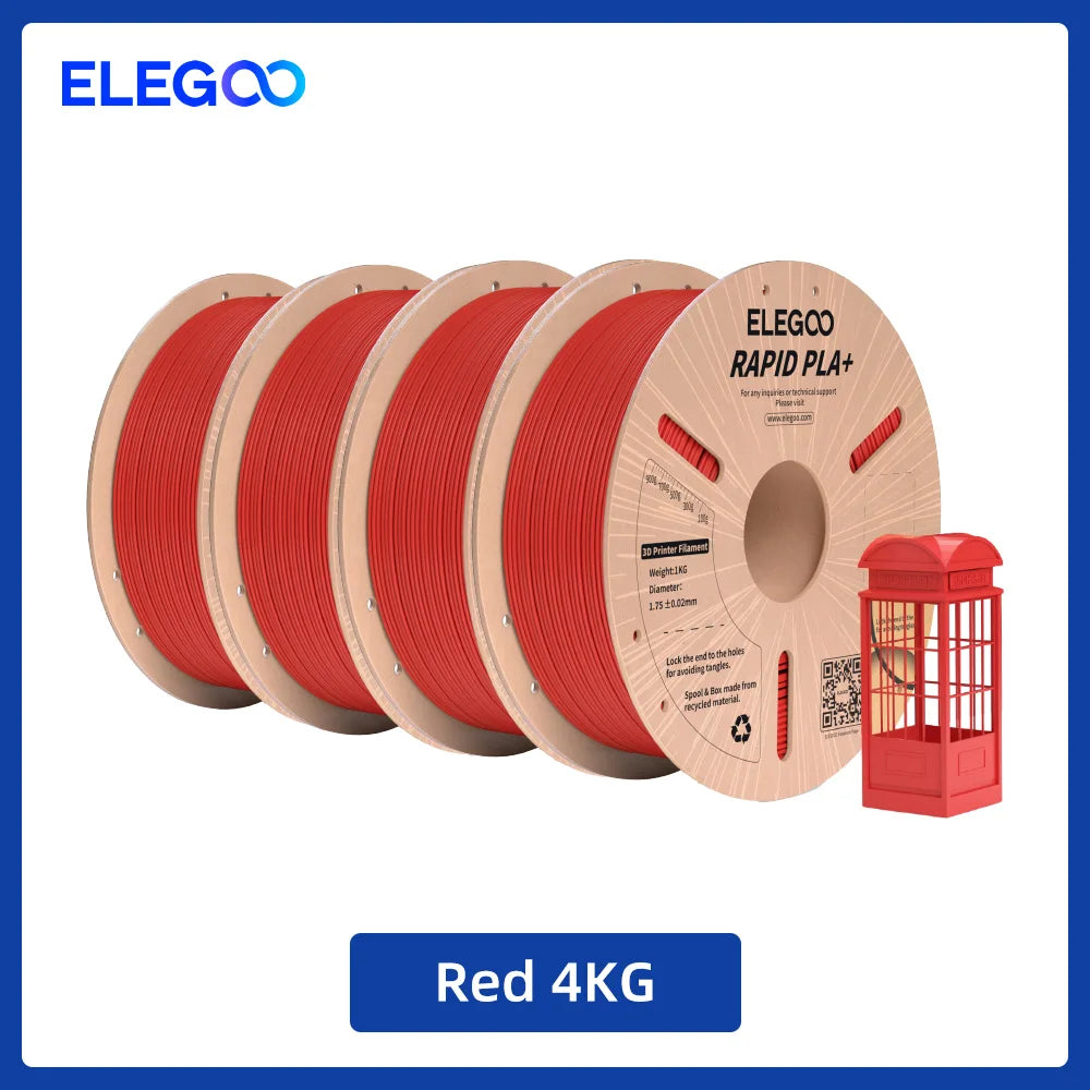 ELEGOO Rapid PLA Plus Filament 1.75mm, 3D Printer Filament for 30-600 MM/s High Speed Printing, 4 Pack 1kg Spool(2.2lbs)