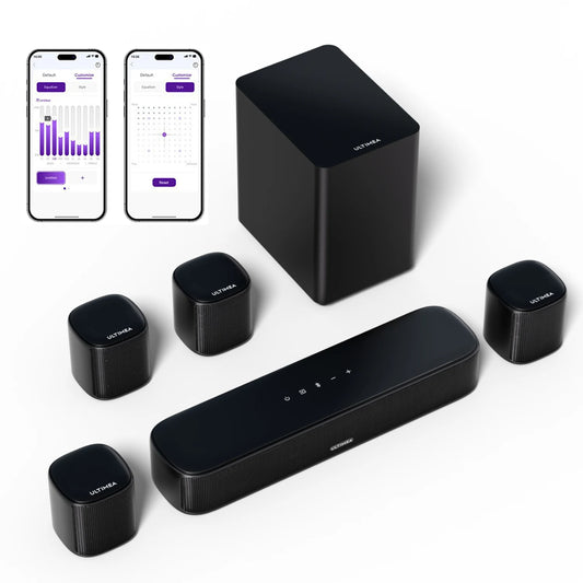 ULTIMEA 330W 7.1ch Virtual Surround Soundbar, Home Theater TV Sound Bar with Subwoofer&4 Surround Speakers, Smart App Control