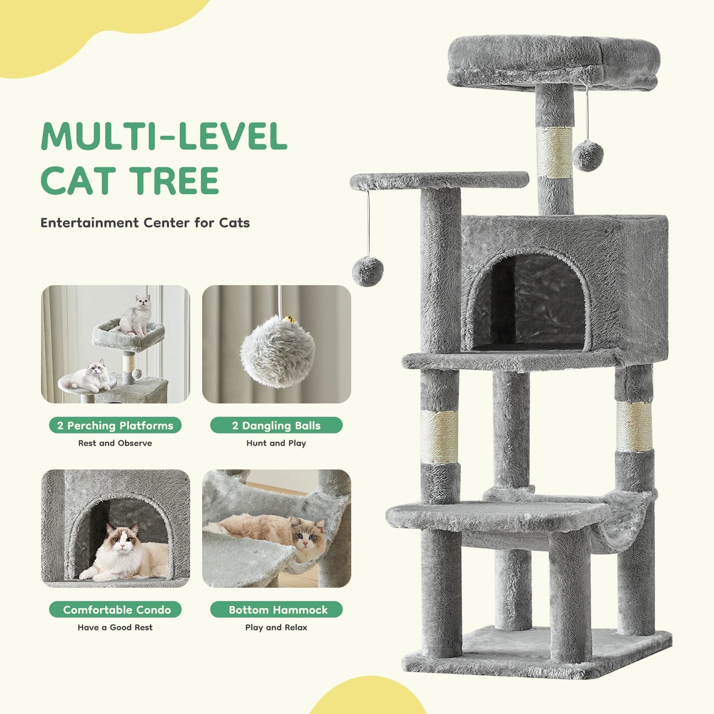 JHK Multi Level Cat Tree With Scratching Posts Indoors