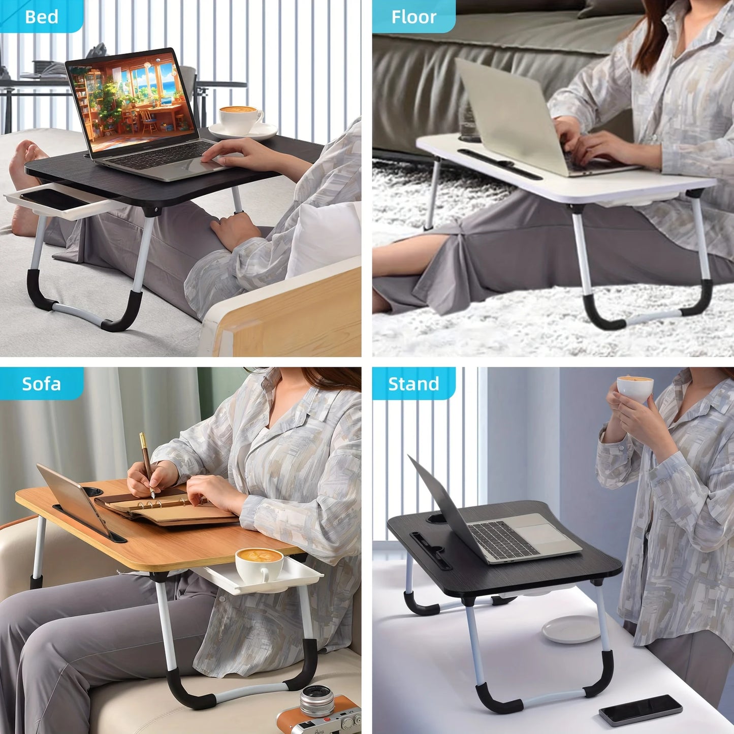 Portable Laptop Bed Desk With Foldable Design And Cup Holder