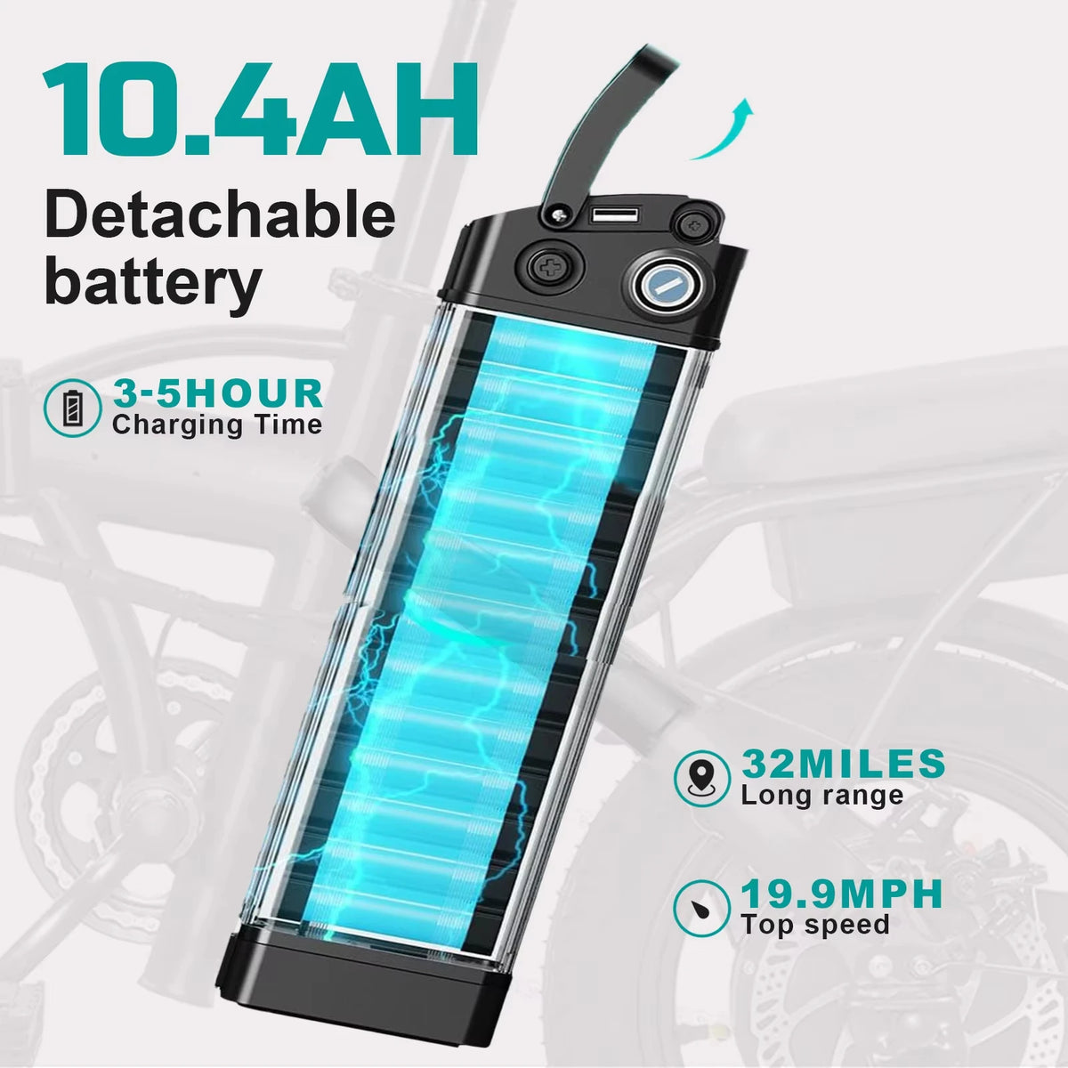 Terrosor Folding Electric Bike With 48V Detachable Battery