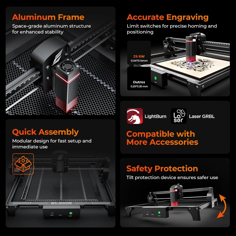 ELIDOR Z6 6W Laser Engraver And Cutter For Wood Acrylic Leather