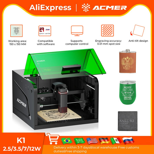 Acmer K1 Desktop Sealed Laser Engraving And Cutting CNC Machine