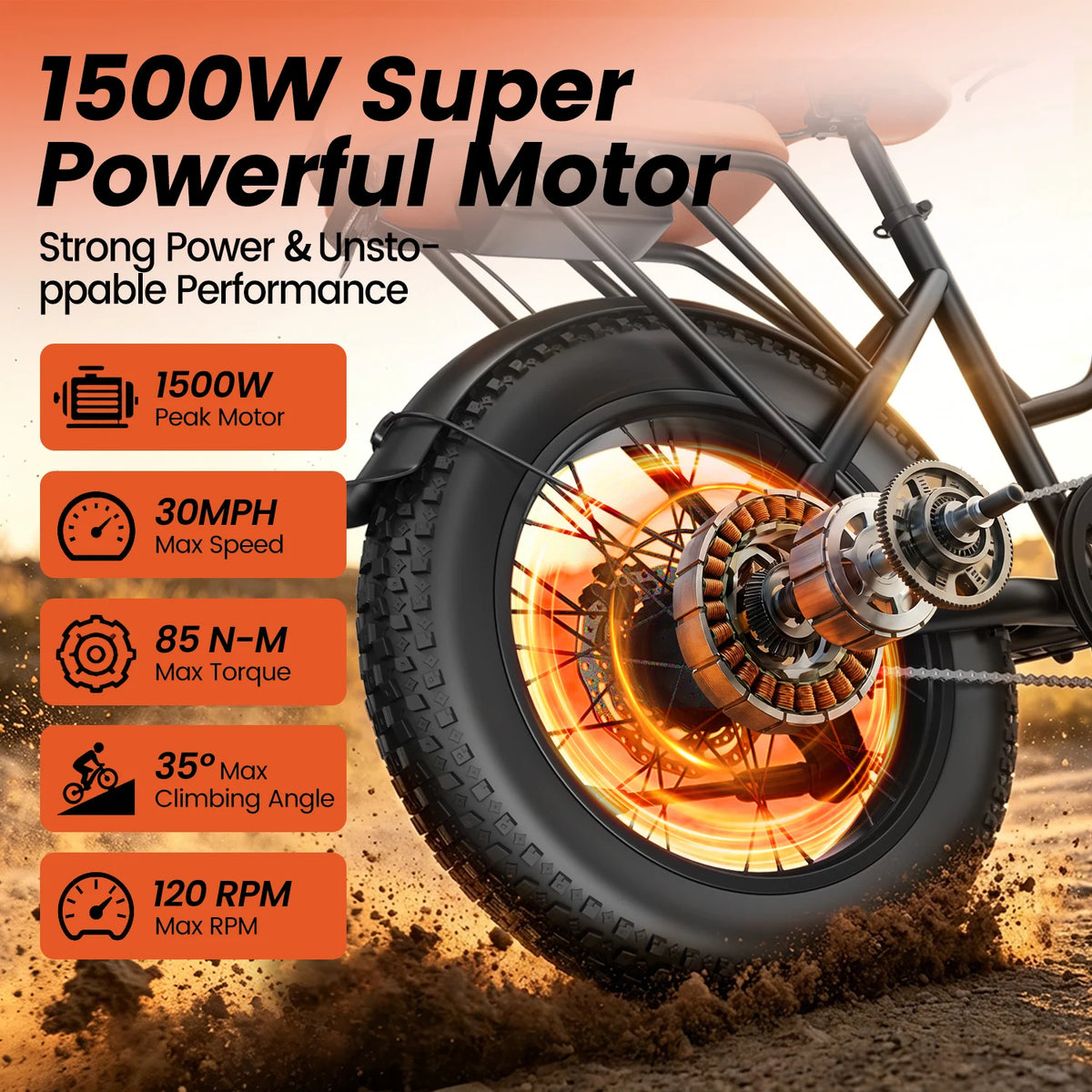 Kickwey 1500W Electric Bicycle Dual Seat Fat Tire Road Ebike