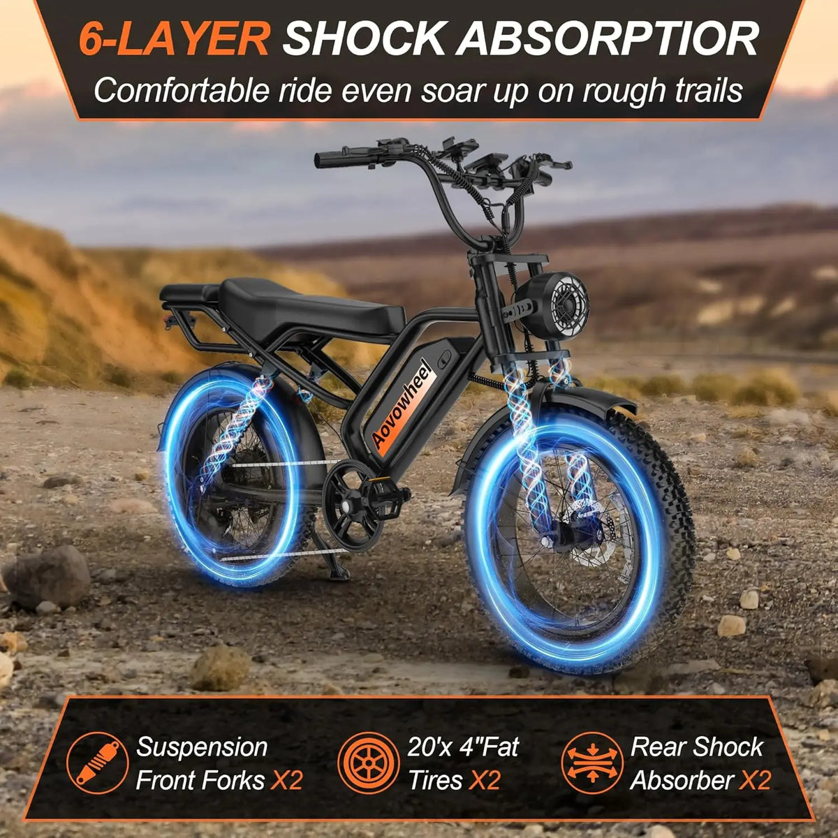 AOVOPRO 1500W Fat Tire Electric Bike For Off Road Riding