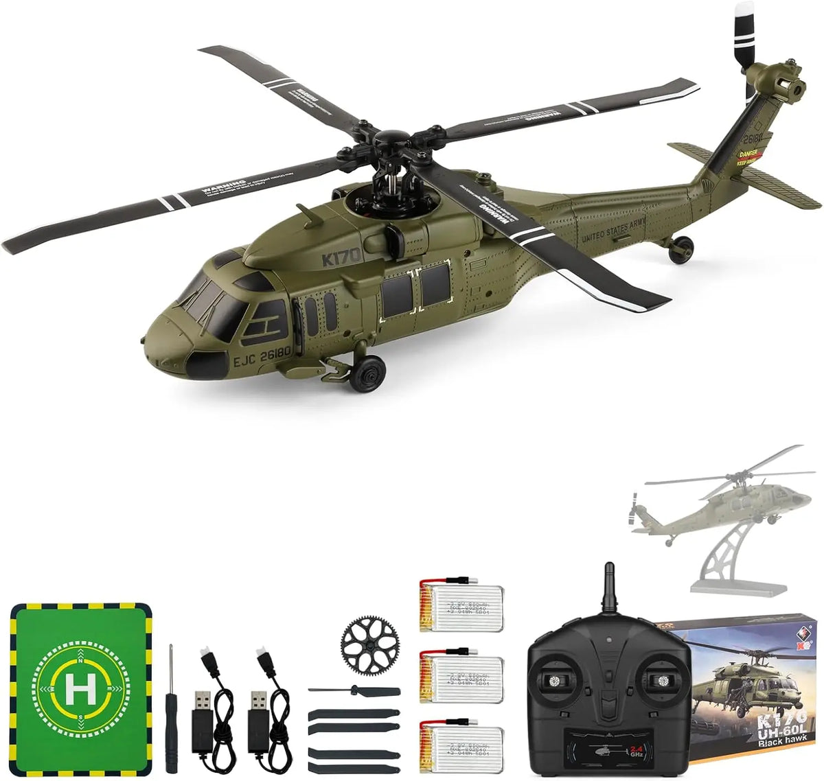 WLtoys K170 Brushless RC Helicopter Featuring Black Hawk Design