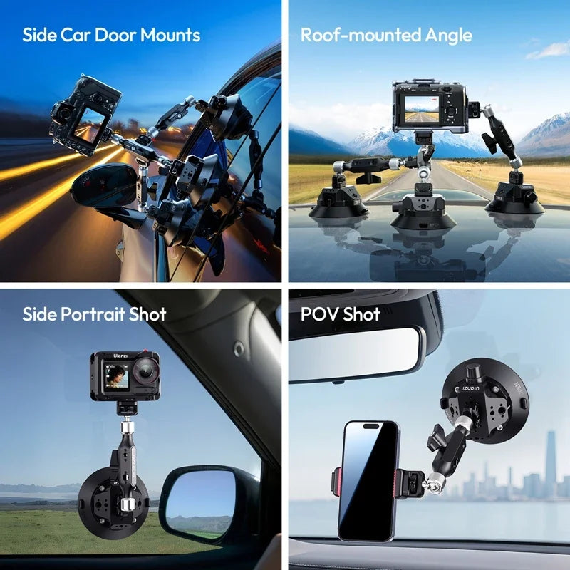 Ulanzi TB15 Car Holder Mount Camera Suction Cup for Gopro Insta 360 DJI Action Camera Phone DSLR with 1/4 3/8 Camera Accessories